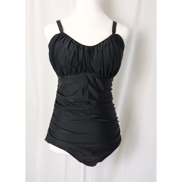 Aqua Eve Plus Size 12W Black One Piece Swimsuit NWT Padded Cups Slimming Fit - Picture 2 of 8